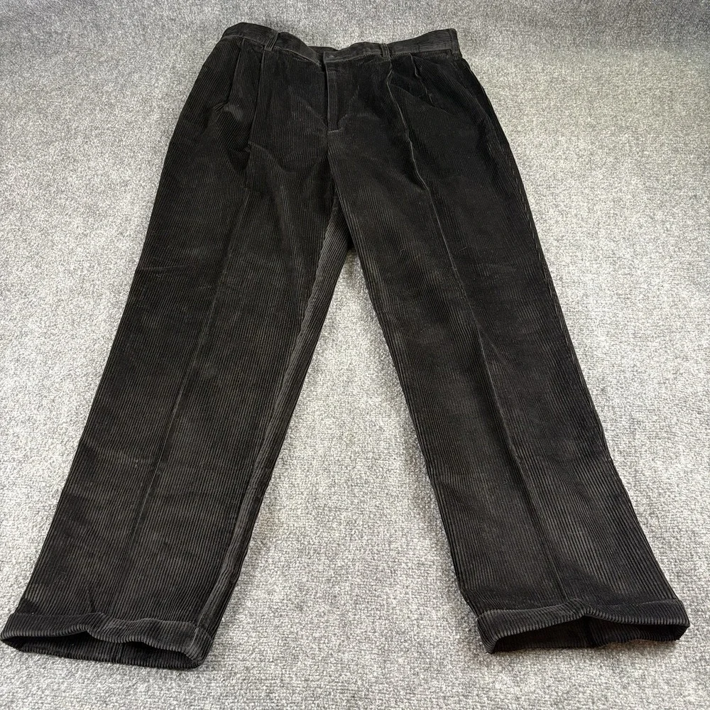 Vintage 90s Jos A Bank Corduroy Pants Mens 38x32 Black Pleated Cuffed Preppy Ivy